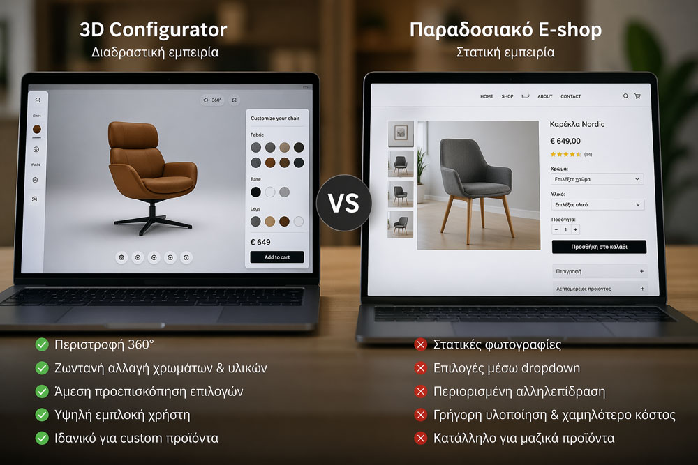 3D configurator vs παραδοσιακό e-shop σύγκριση