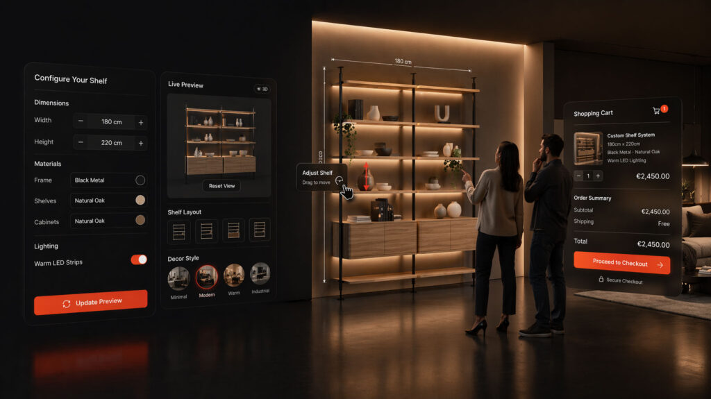 3D Shelf Configurator with Size and Material Options