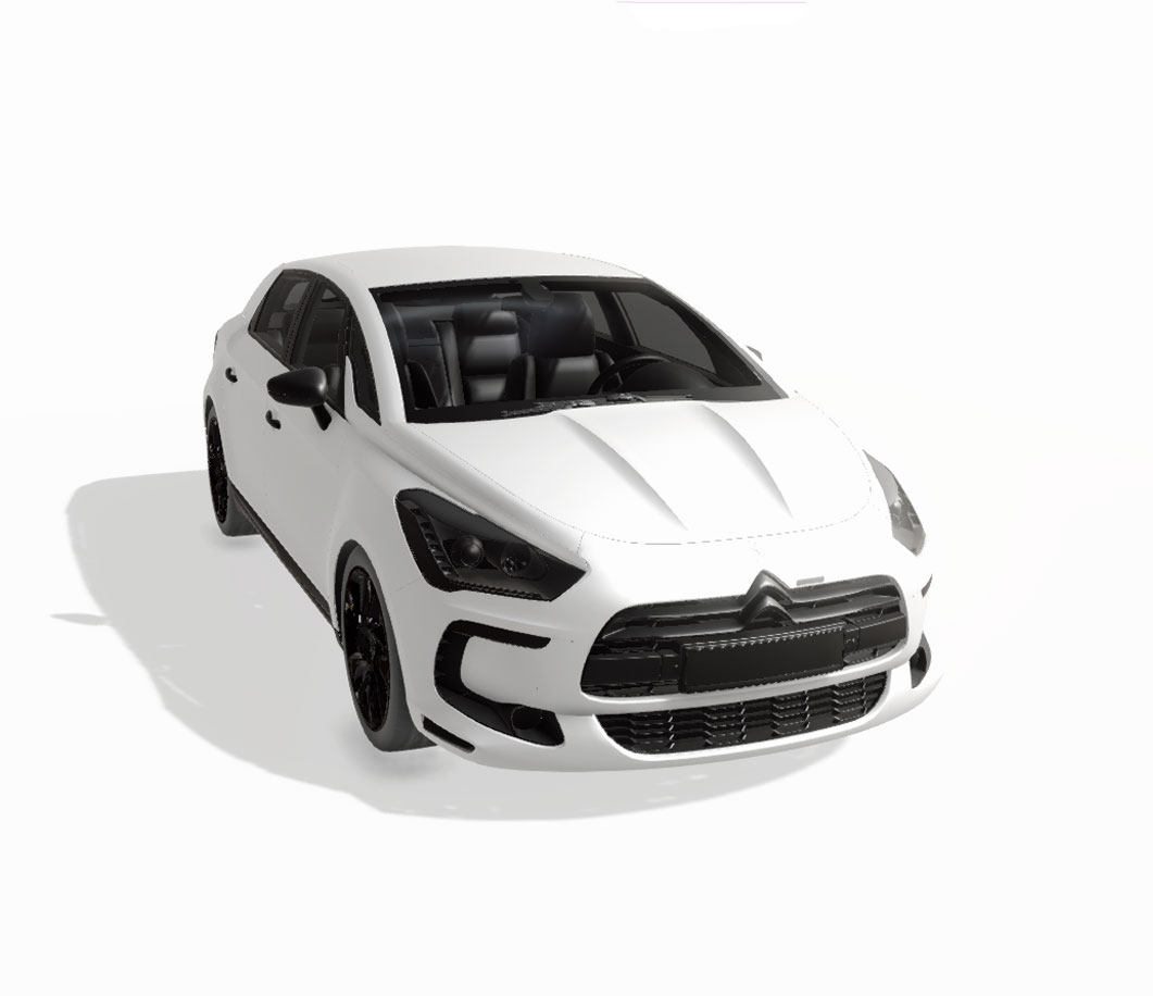 Λευκό hatchback αυτοκίνητο με μαύρες λεπτομέρειες, σε γωνιακή μπροστινή όψη πάνω σε ουδέτερο φόντο