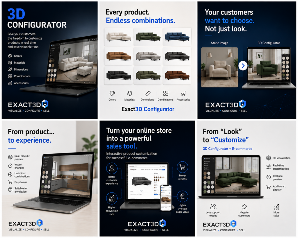 Modern furniture digital showroom with interactive 3D configurator and customizable furniture visualization